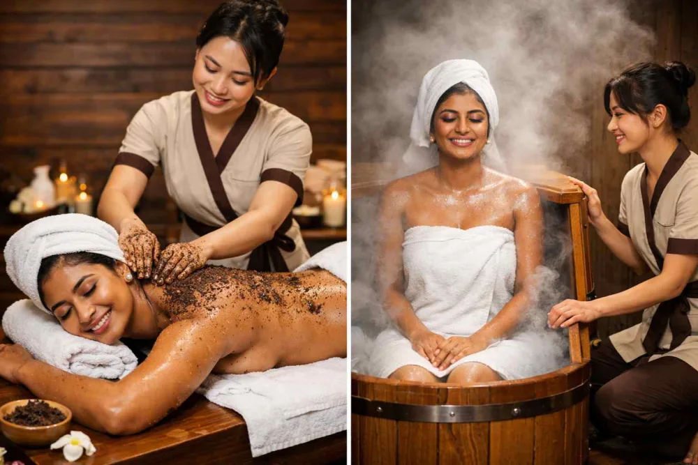 Body scrub and steam treatment